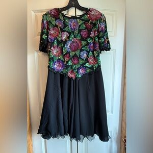 Laurence Kazar Multicolor Floral Sequin Dress PXL